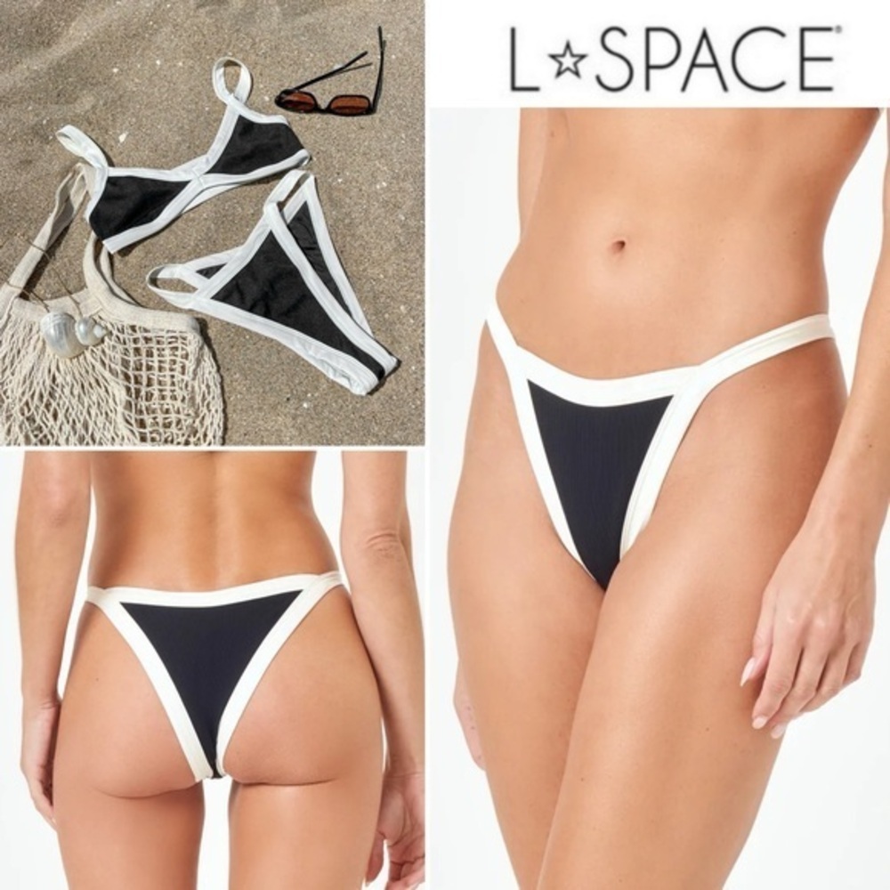 L*SPACE Mackenzie Bitsy Bikini Bottoms in Black-Cream sz XS